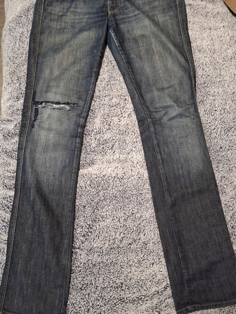 7 For all Mankind Women's Dark Blue Distressed Straight-Leg Jeans